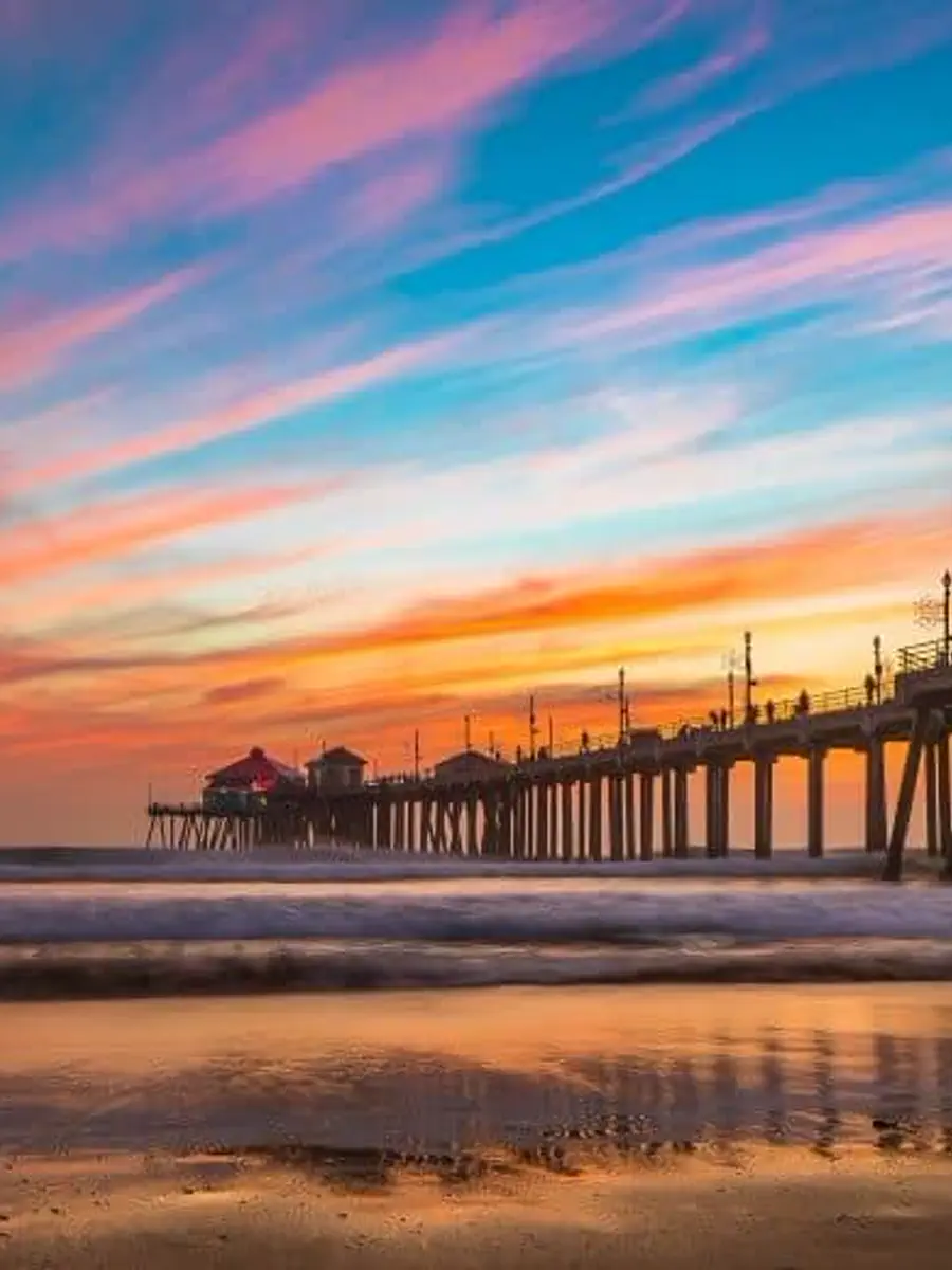 Sunset over Huntington Beach Pier in Orange County